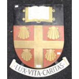 Cambridge College metal hanging Coat of Arms with Latin inscription