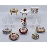 A collection of Limoges small miniature items including trinket boxes, Minton dish and four small