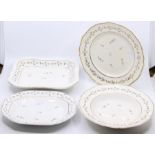 A group of Derby Chantilly Sprig pattern dishes and a plate, red crossed baton marks to base (4)