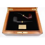Mahogany box containing two Dunhill classic smokers pipes, engraved 1991/92 *** Provenance: from the