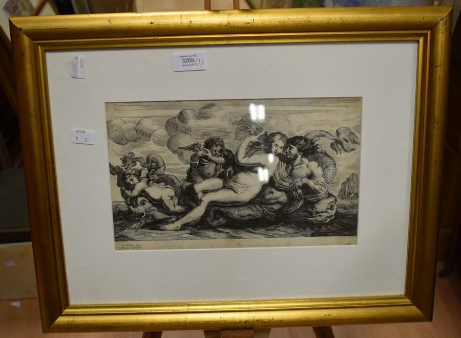 An 18th Century etching of a Rubens Master, 19th Century etching Cries of London and 20th Century