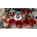 A collection of pottery and glassware including bud vases, lustre jug, wine glasses, Victorian