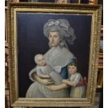 British School, late 18th Century,  portrait of a mother and children,  oil on canvas,  hessian