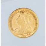 An 1894 Victoria "Veiled bust" gold half sovereign, London mint.