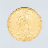 An 1891 Victoria "Jubilee bust" gold sovereign, London mint.