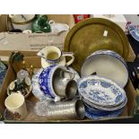Blue and white dinner service, with other blue and white kitchen items