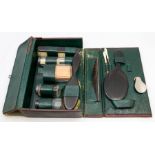 Mans silver topped vanity, small carry case with contents
