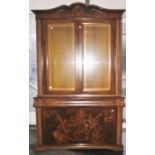 A contemporary Italian style marquetry effect display cabinet, measuring 230cm high, 142cm wide,