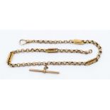 A Victorian 9ct gold fancy link fob chain comprising alternate belcher links and textured