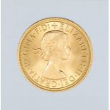 A 1963 Elizabeth II gold sovereign.