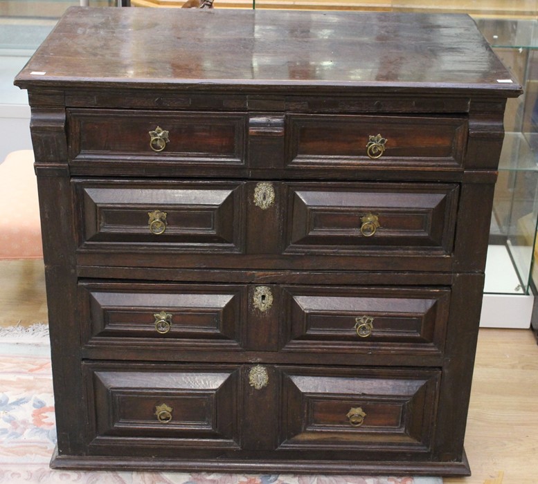 A late 17th Century joined oak chest of drawers, circa 1690, made from two sections, fitted with - Image 2 of 3