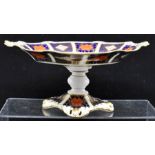 A Royal Crown Derby 1128 Imari pedestal comport, two handled form, 1st quality, 13cm high, 26.5cm
