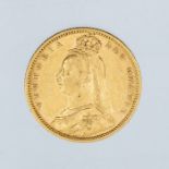 An 1892 Victoria "Jubilee bust" gold half sovereign, London mint.