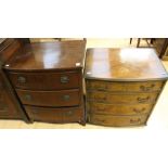 An early 20th Century mahogany bow fronted chest, fitted with three drawers, 71cm high, 60cm wide,
