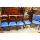 Two pairs of Victorian mahogany dining chairs, a 20th Century open armchair and an Edwardian