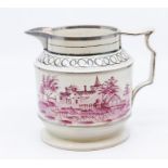 An early nineteenth century pearlware jug, c.1820. It is decorated with hand-painted in pink