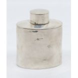 A Georgian style plain silver oval tea canister, London, 1980, maker's mark rubbed, 2.58ozt