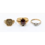 A 9ct gold and diamond set ring, comprising an illusion set diamond chip, size J 1/2, along with a