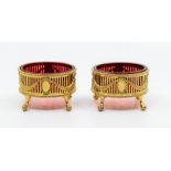 A pair of Victorian silver gilt pierced oval salts, by Alexander Macrae, London 1874, in the neo-