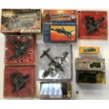 Military vehicles to include Dinky Recovery Tractor, boxed, Atlas Willys Jeep , boxed, Airfix Old