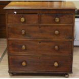 A mid Victorian mahogany chest of drawers, fitted with two short over three long graduated