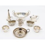 A collection of Victorian and early 20th Century table silver to include:  A Neo-Classical boat