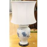 A late 20th Century table lamp with shade, the base in the form of a vase and cover, hand finished
