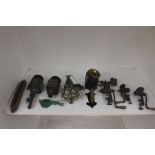 A collection of assorted items, comprising black and brass edged carriage lamp, a pair of carriage