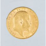 A 1906 Edward VII gold sovereign, London mint.