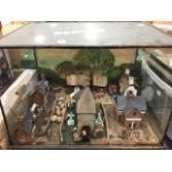 Edwardian picture building blocks of animals, children playing, along with a glass cased diorama