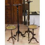 Two Georgian style mahogany torcheres, and two Georgian style wine tables (4)