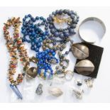 A collection of jewellery to include lapis lazuli and sodalite bead necklaces, rings and earrings,
