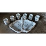 19thC Continental porcelain liqueur set comprising of 6 cups and a tray. Incised mark to base see