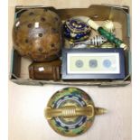A collectors lot to include; a large decorative tea/water pot, gilt and enamel jewellery box,