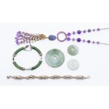 A gem and silver gilt beaded tassel necklace, comprising chain and alternate amethyst and iolite (