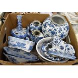 19th Century Delft vases and plates, Chinese blue and white vase, 20th Century blue and white