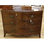 An early Victorian mahogany chest of drawers, bow fronted form, comprising two short over two long