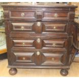 A late 17th Century joined oak chest of drawers, circa 1690, made from two sections, fitted with