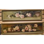 A pair of George IV oil on canvas furnishing pictures, signed T Roe, depicting still life's of