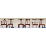 A harlequin set of six Georgian style dining chairs, in the manner of Thomas Chippendale, pierced