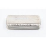 A George IV silver snuff box, rectangular with foliate thumpiece and reeded sides, the cover and