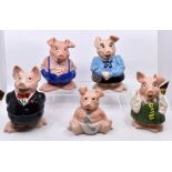 Five Wade Natwest Piggy Banks, together with Piggin figures, along with Best Piggin Pals Teddy