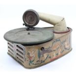 Tinplate: A Bingola I children's tinplate gramophone, circa 1920's, with wind up mechanism, complete