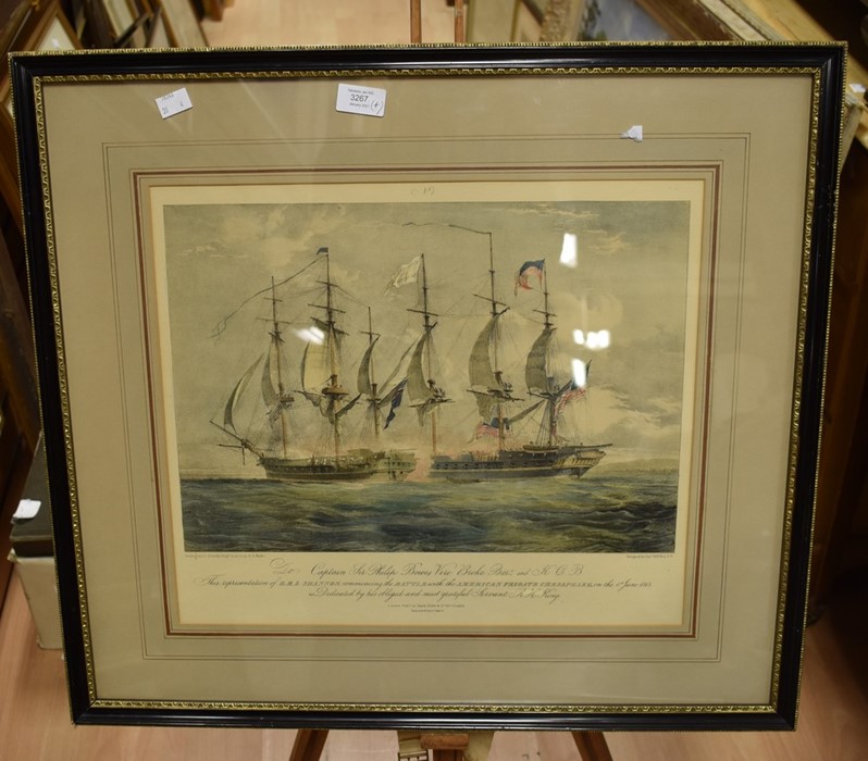 Four prints detailing the engagement between H M S Shannon and the American Frigate Chesapeake in