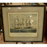 Four prints detailing the engagement between H M S Shannon and the American Frigate Chesapeake in