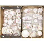 Two boxes of Royal Crown Derby china items, including trinket boxes, pin dishes, vases, candle