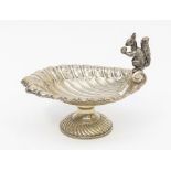 19th Century silver plated nut bowl, leaf shape with squirrel detail, punched on bowl