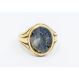 An 18ct gold and moon stone signet ring, (carved stone badly damaged) size aprox Q, total gross