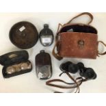 A collectors lot to include a pair of binoculars, early 20th Century in a leather case, a Boston