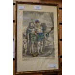 Early 18th Century hand-coloured engraving of the indigenous people of Louisiana, entitled 'Koning